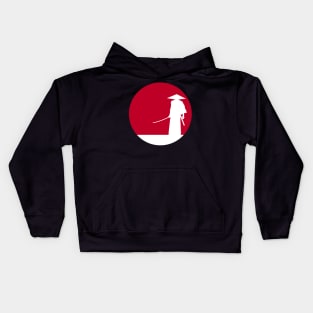 White samurai silhouette and red sun Kids Hoodie